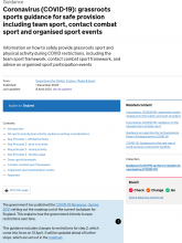 Coronavirus (COVID-19): Grassroots sports guidance for safe provision including team sport, contact combat sport and organised sport events [Updated 8th April 2021]